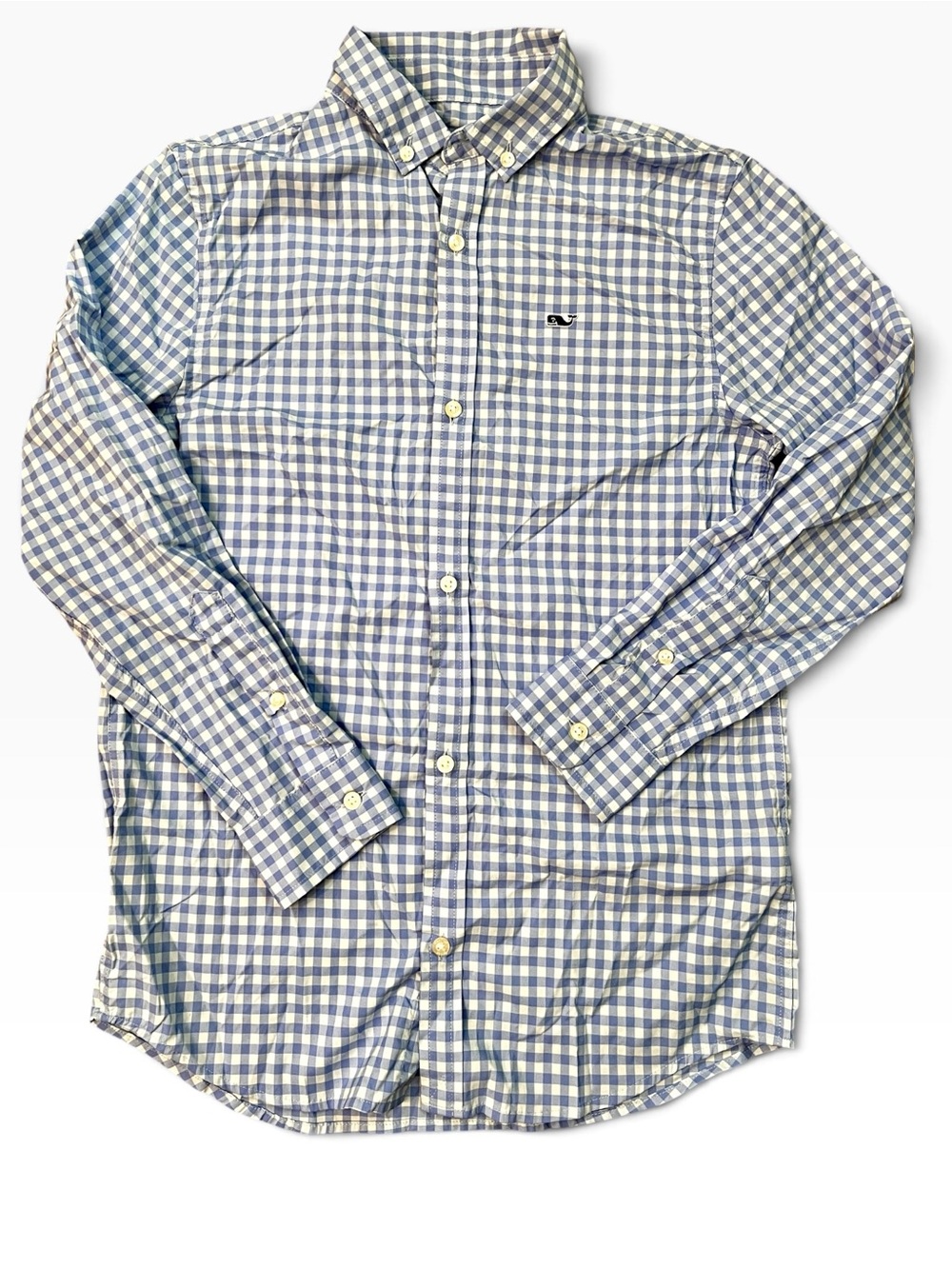 Boys Vineyard Vines Performance Button Up Shirt Light Blue Gingham 8-10 Preppy